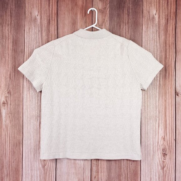 Knit for J Crew Mens XL Neutral Beige Cable Knit SS Cardigan Polo Sweater Cotton - Picture 3 of 12